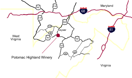 image of map to Potomac Highland Winery